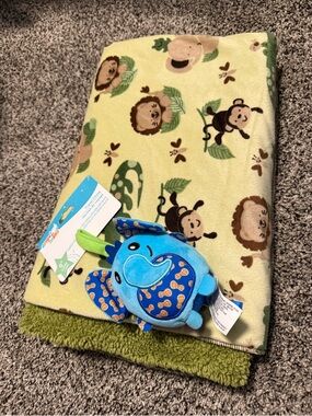 Baby Jungle Animal Plush Blanket with Blue Elephant Toy